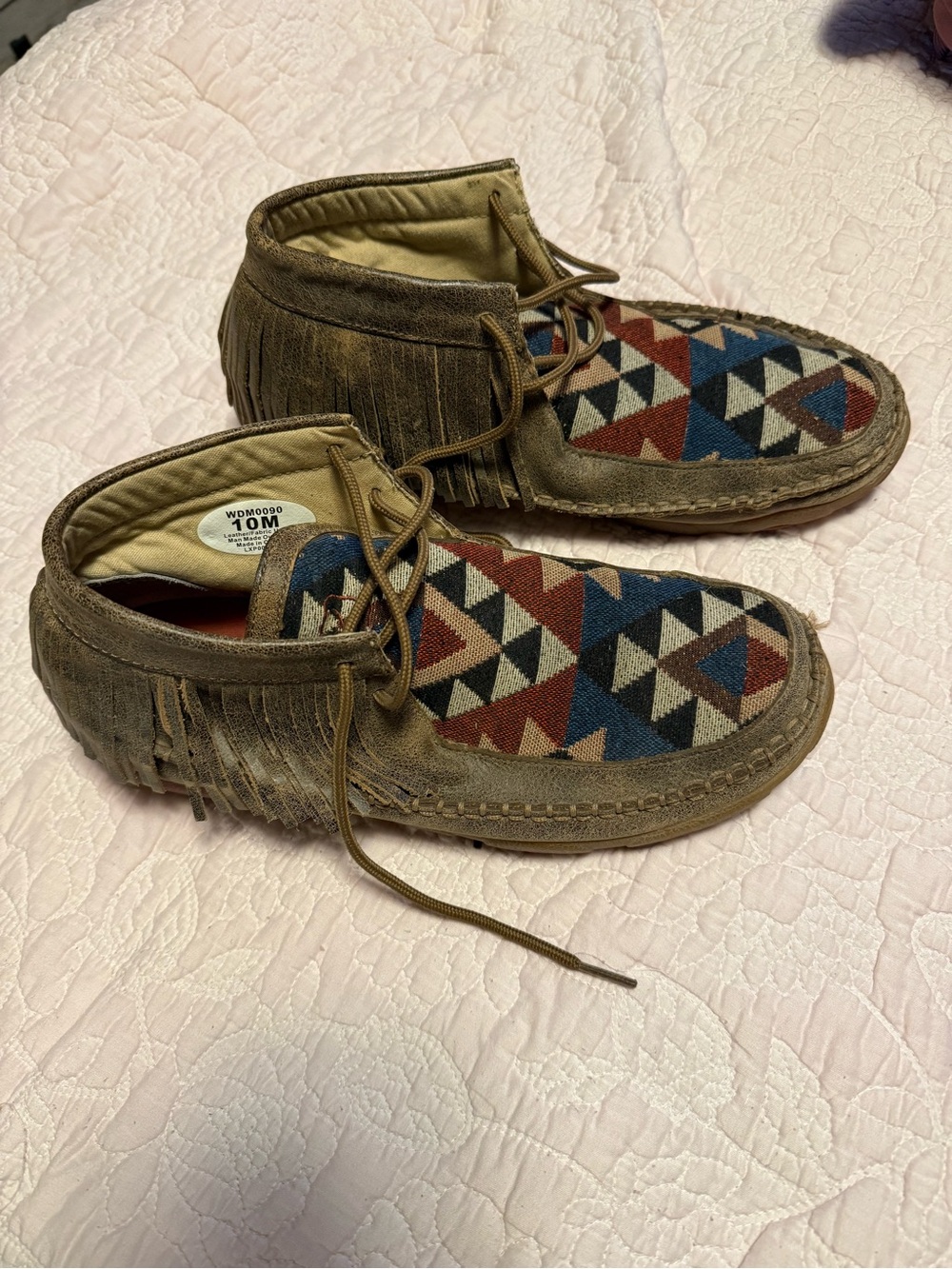 Twisted X Women’s Brown Suede Moccasins with Aztec Pattern